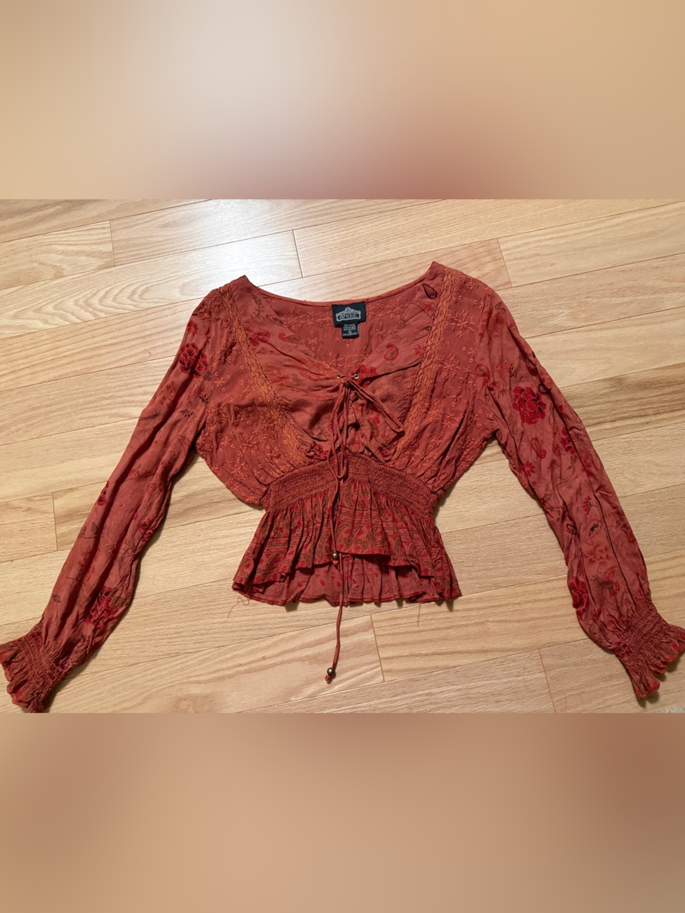 Angie Rust Red Embroidered Peasant Blouse